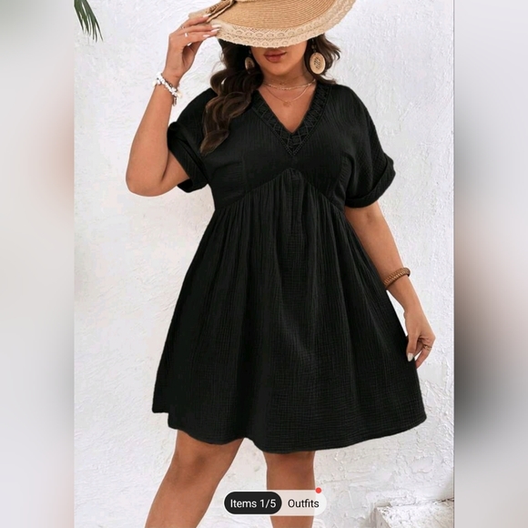 NWOT SHEIN Curve Black Cotton Dress Sz 3XL (18) - Picture 1 of 6